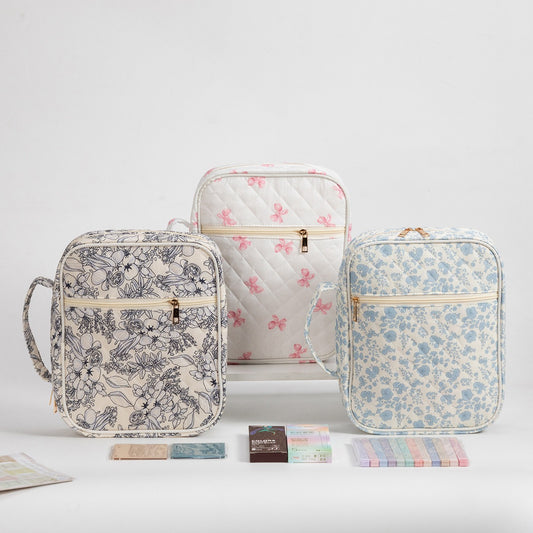 A set of 3 patterned quilted Bible covers perfect for organizing your devotional time and spiritual resources