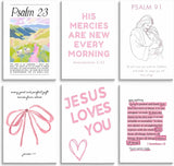 Pink Christian Wall Art Preppy Bible Verses Painting Pictures Psalms Scripture Wall Decor Trendy Bow Christ Jesue Poster Print Artwork for Living Room Bedroom Girls Room Prayer Room Home Decoration