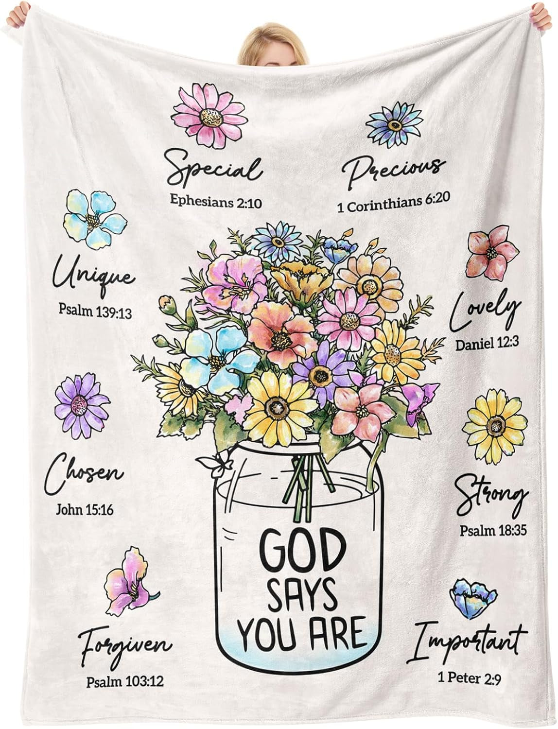 Christian Gifts for Women, Christian Blanket with Flowers 80 X 60“, Inspiration Gifts for Women, Encouragement Religious Gift, Faith Birthday Blanket for Woman, Mothers Day Christmas Easter