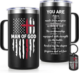 Religious Christian Father Day Gifts, Man of God 20Oz Insulated Coffee Mug with Key Chain, Man of God Religious Christian Gifts for Men, Black