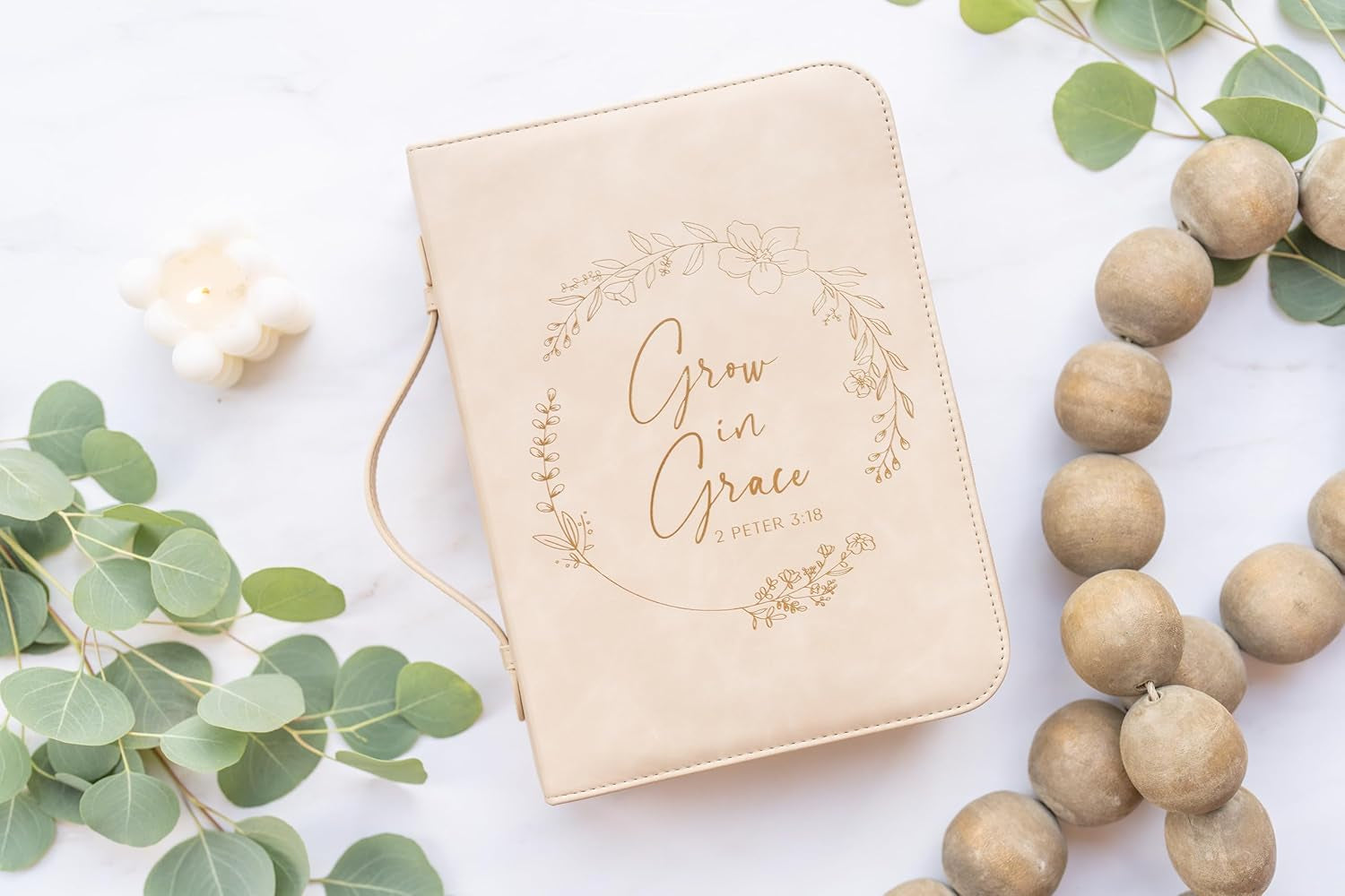 Bible Cover Case for Women - Minimalist Design Debossed Bible Case, Large Bible Covers for Women – Bible Accessories (Beigegold)
