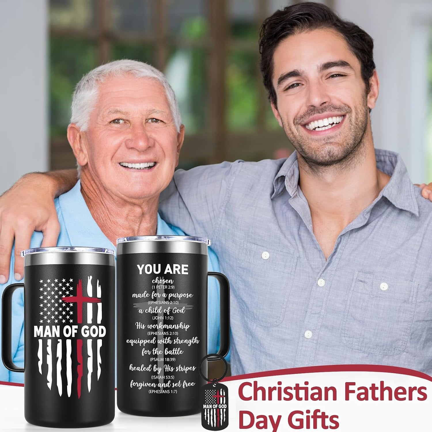 Religious Christian Father Day Gifts, Man of God 20Oz Insulated Coffee Mug with Key Chain, Man of God Religious Christian Gifts for Men, Black