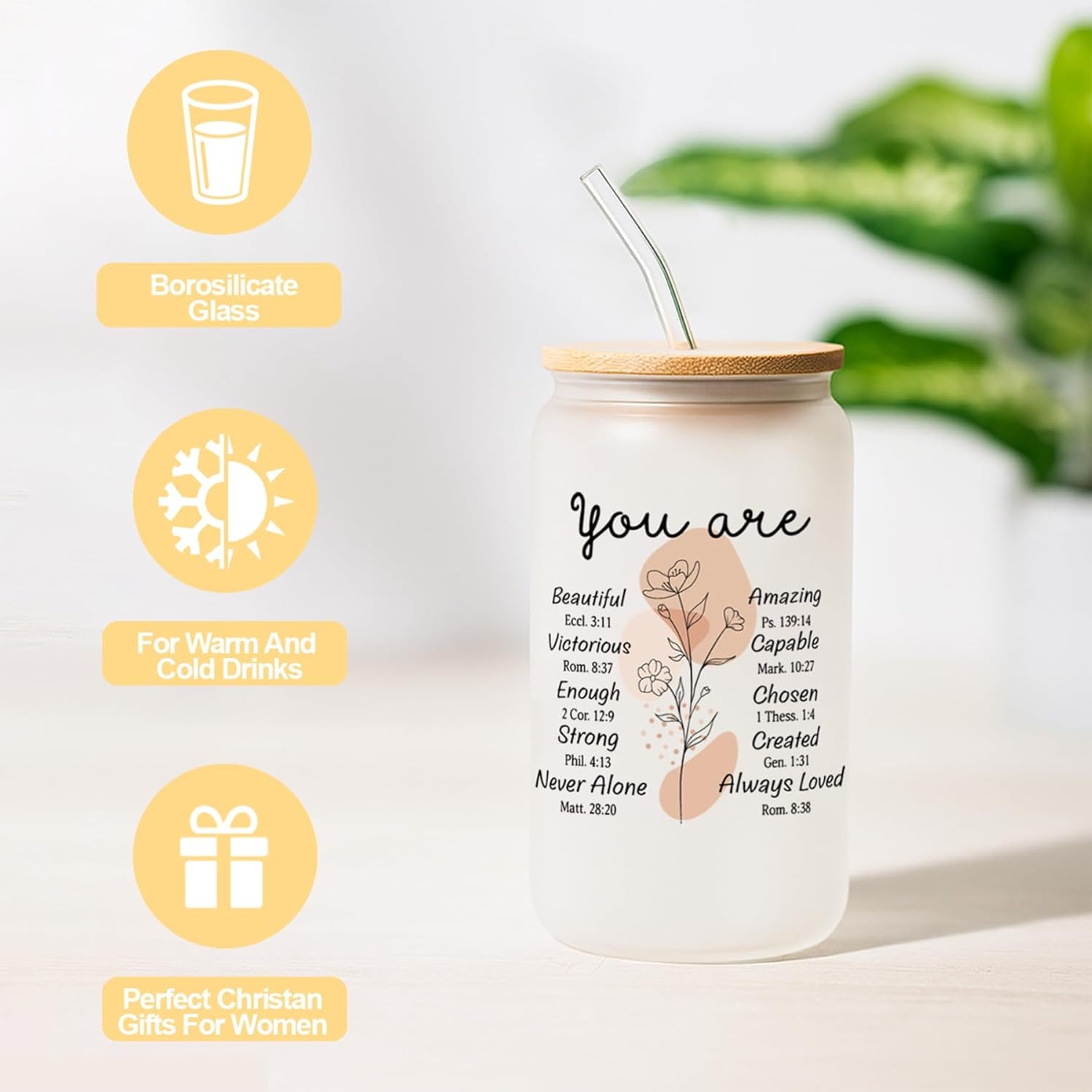 Christian Gifts for Women, Religious Gifts, Inspirational Gift for Women Birthday Unique Catholic Gifts Set Bible Accessories Faith Based Gift Glass Cup