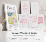 Pink Christian Wall Art Preppy Bible Verses Painting Pictures Psalms Scripture Wall Decor Trendy Bow Christ Jesue Poster Print Artwork for Living Room Bedroom Girls Room Prayer Room Home Decoration