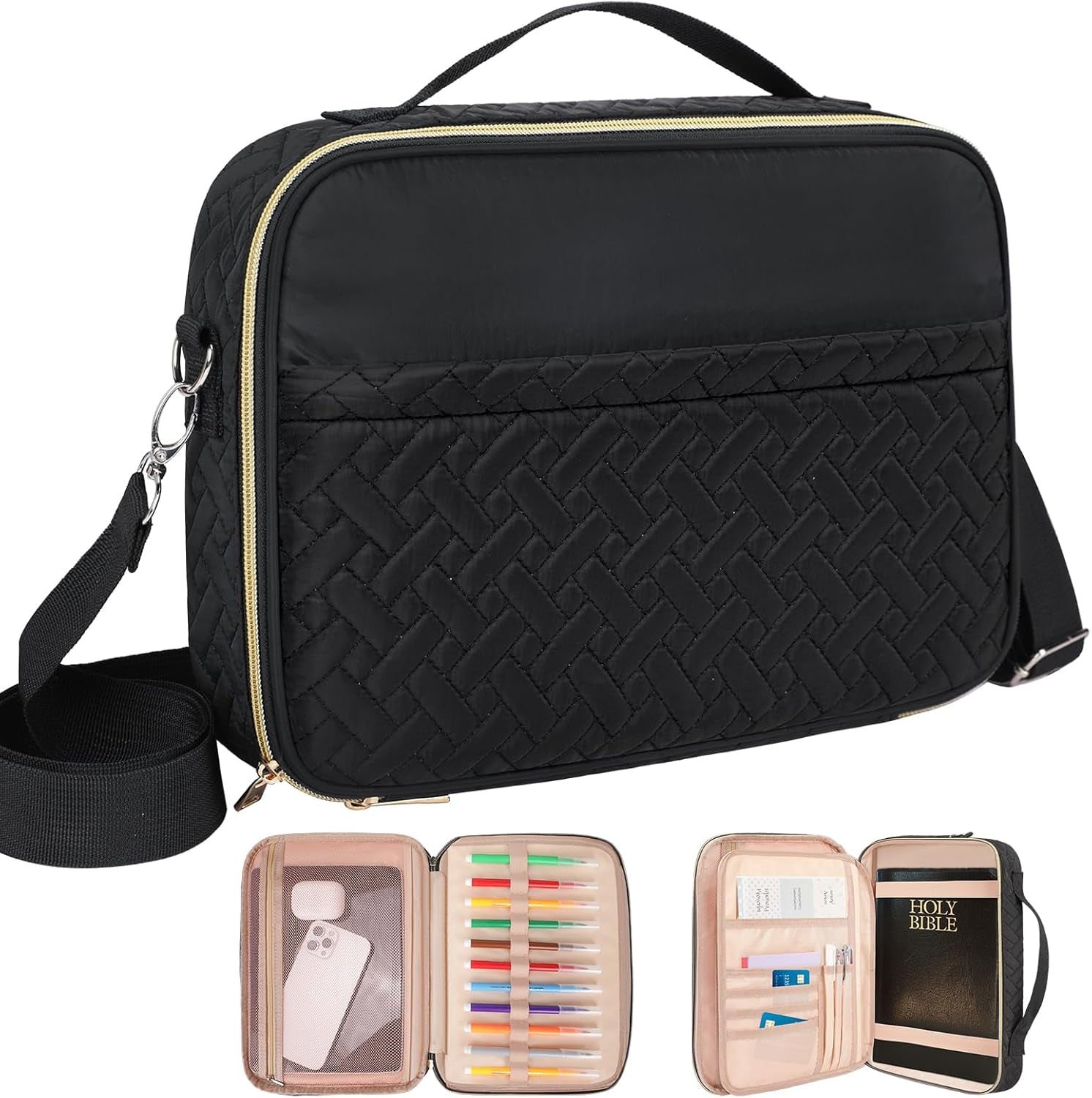 Bible Covers for Women - Stylish Bible Case for Women - Large Bible Cover with Durable Handle - Carrying Case for Girls Boys Kids with Metal Zipper - Bible Bag Journal Case