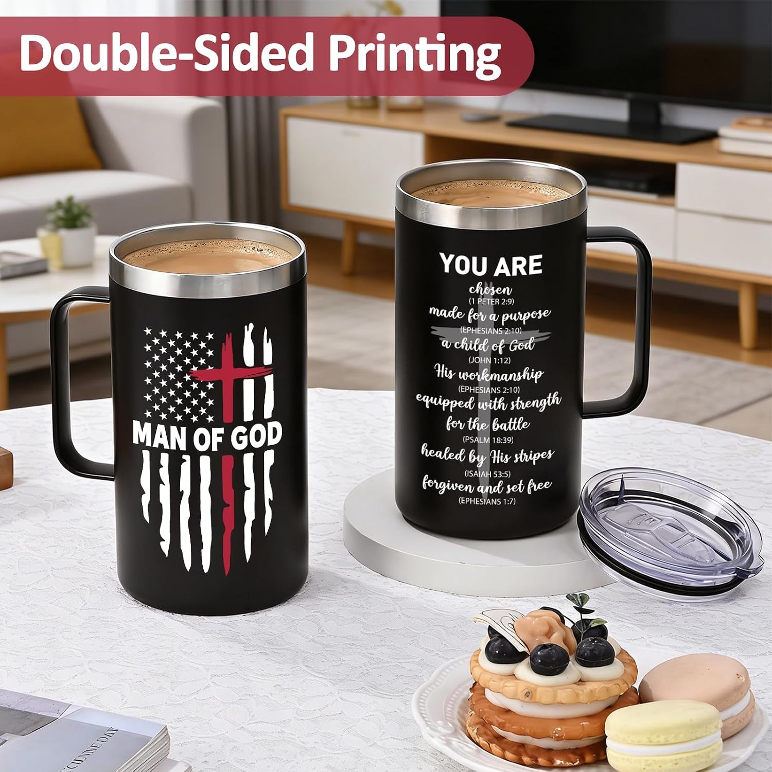 Religious Christian Father Day Gifts, Man of God 20Oz Insulated Coffee Mug with Key Chain, Man of God Religious Christian Gifts for Men, Black