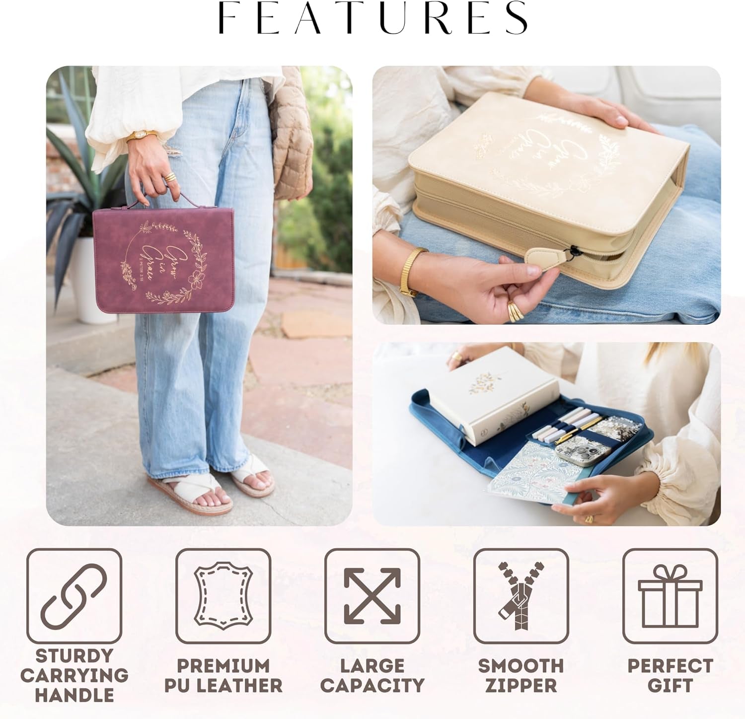 Bible Cover Case for Women - Minimalist Design Debossed Bible Case, Large Bible Covers for Women – Bible Accessories (Beigegold)