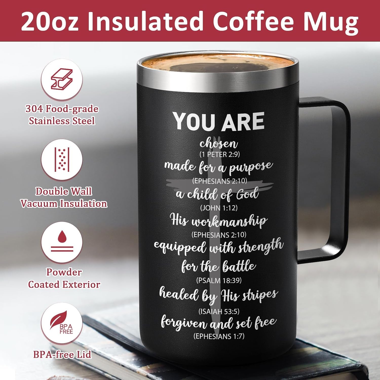 Religious Christian Father Day Gifts, Man of God 20Oz Insulated Coffee Mug with Key Chain, Man of God Religious Christian Gifts for Men, Black