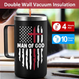 Religious Christian Father Day Gifts, Man of God 20Oz Insulated Coffee Mug with Key Chain, Man of God Religious Christian Gifts for Men, Black