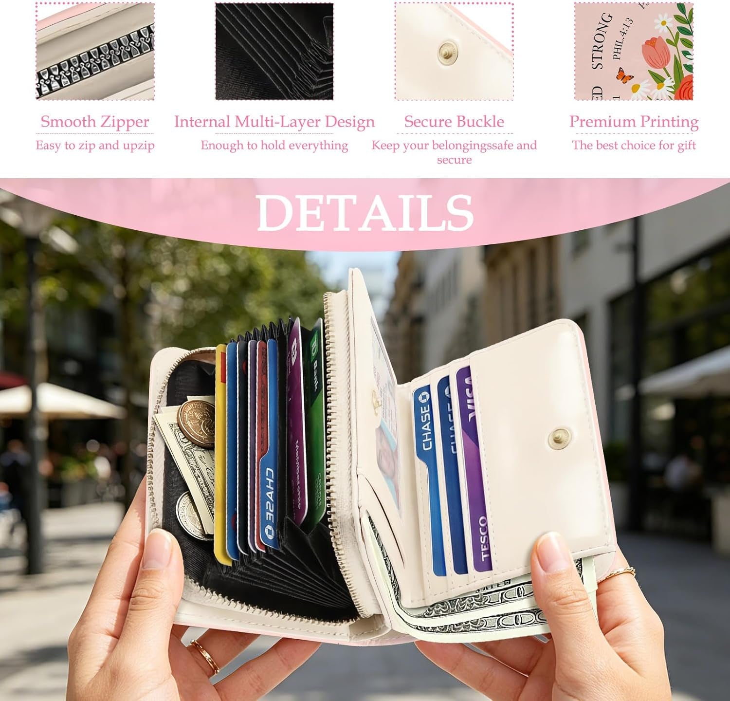 Credit Card Holder Wallet for Women, Christian Wallet for Women, Aesthetic Flowers Card Holder Purse, Birthday Christmas Graduation Gifts for Women, Christian Purse