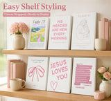Pink Christian Wall Art Preppy Bible Verses Painting Pictures Psalms Scripture Wall Decor Trendy Bow Christ Jesue Poster Print Artwork for Living Room Bedroom Girls Room Prayer Room Home Decoration