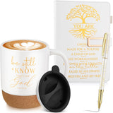 Christian Gift for Women Men A5 Leather Bible Journal and Man of God Pen 15 Oz Cork Ceramic Mug Religious Gift for Church Pastors Couples Employee Coworker