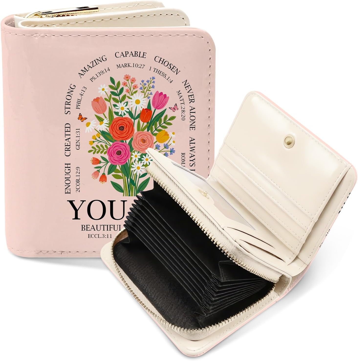 Credit Card Holder Wallet for Women, Christian Wallet for Women, Aesthetic Flowers Card Holder Purse, Birthday Christmas Graduation Gifts for Women, Christian Purse