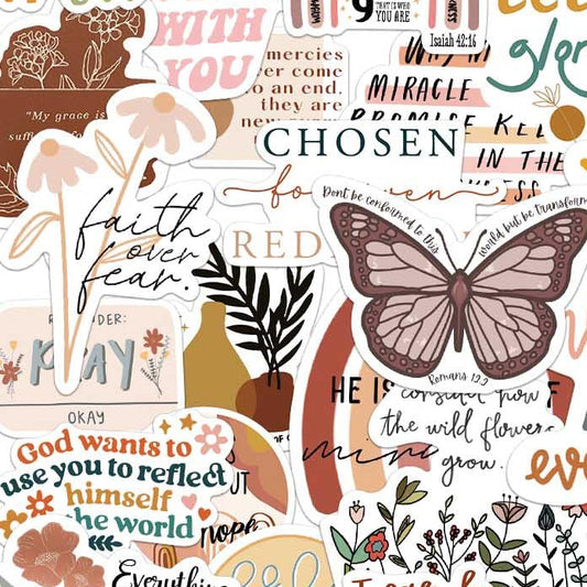 Alternative view of the daily grace Christian sticker bundle showing a variety of waterproof scripture and faith-based vinyl decals."