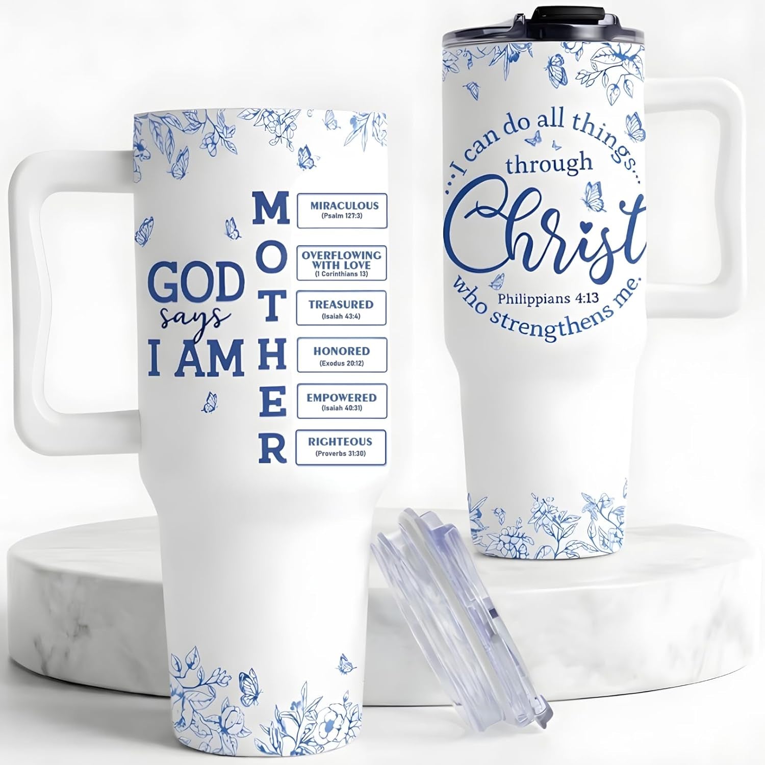 Christian Gifts for Mom, Mom Gift Tumbler with Handle 40Oz, Christian Religious Moms Gifts, Birthday Gift for Moms, Stepmom, Mommy to Be from Daughter, Son or Family, Present for Women Faith
