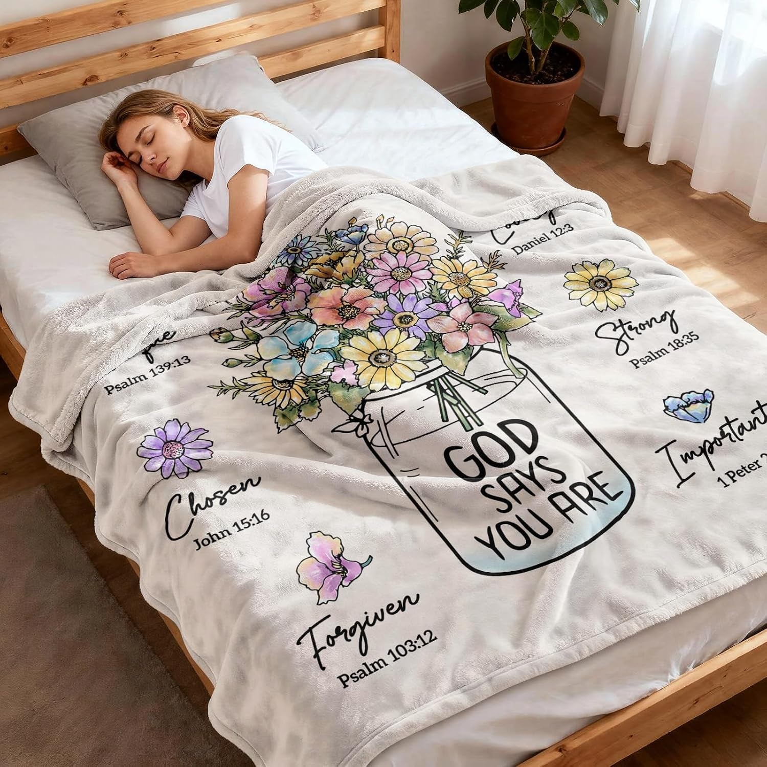 Christian Gifts for Women, Christian Blanket with Flowers 80 X 60“, Inspiration Gifts for Women, Encouragement Religious Gift, Faith Birthday Blanket for Woman, Mothers Day Christmas Easter