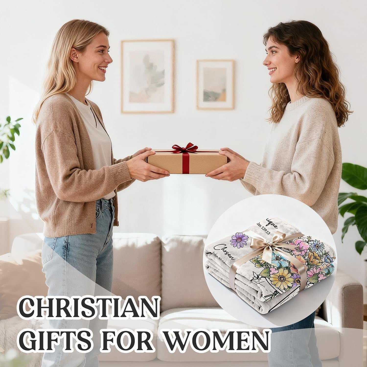 Christian Gifts for Women, Christian Blanket with Flowers 80 X 60“, Inspiration Gifts for Women, Encouragement Religious Gift, Faith Birthday Blanket for Woman, Mothers Day Christmas Easter
