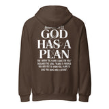 Brown unisex heavy weight hoodie featuring back print with Jeremiah 29:11 Bible verse design